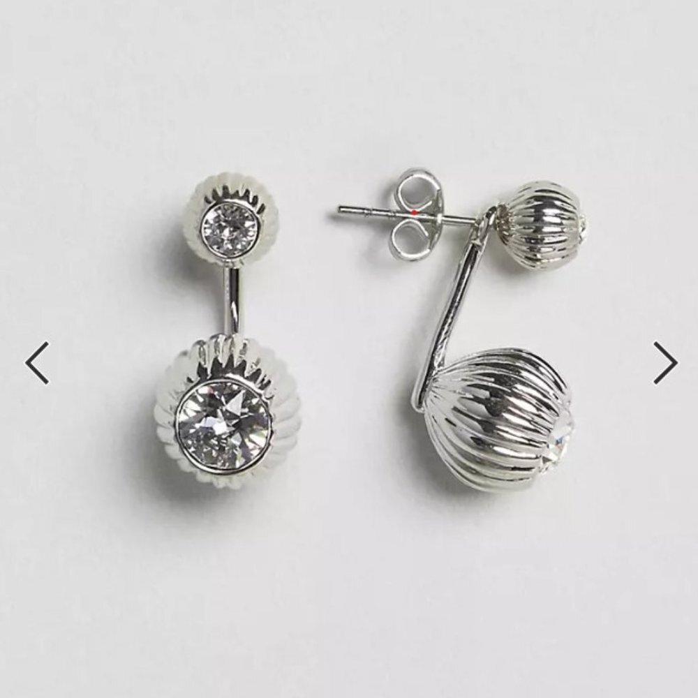 Ted Baker London Areal Plisse Swarovski Crystal SILVER Ball Drop Earrings